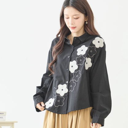 【M〜L】フラワーライン刺繍シャツ｜TRUBE