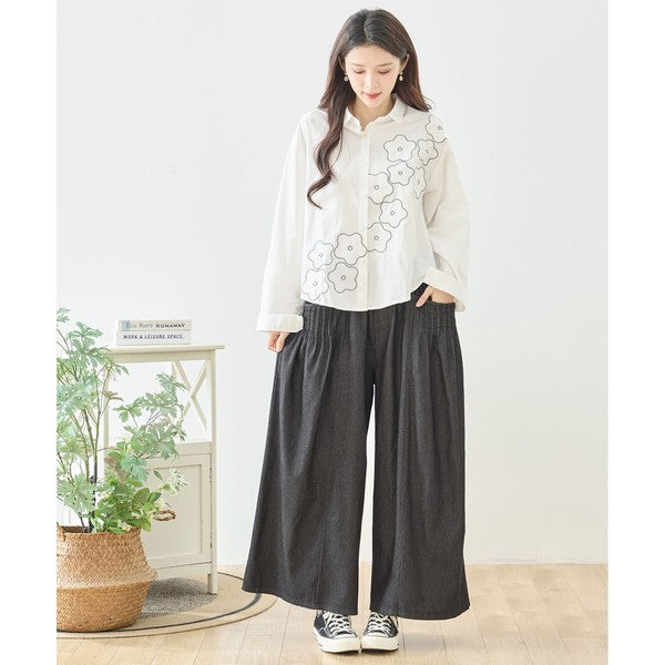 【M〜L】フラワーライン刺繍シャツ｜TRUBE