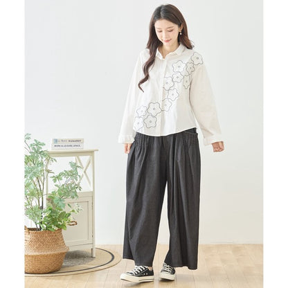 【M〜L】フラワーライン刺繍シャツ｜TRUBE