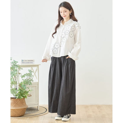 【M〜L】フラワーライン刺繍シャツ｜TRUBE