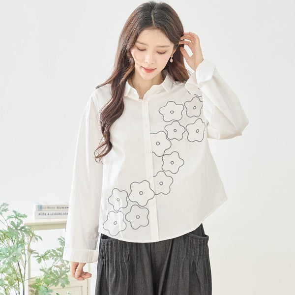 【M〜L】フラワーライン刺繍シャツ｜TRUBE