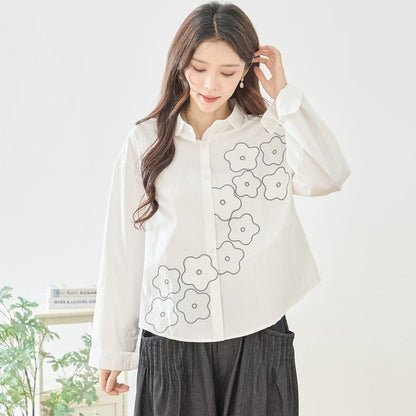 【M〜L】フラワーライン刺繍シャツ｜TRUBE