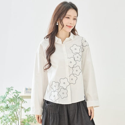 【M〜L】フラワーライン刺繍シャツ｜TRUBE