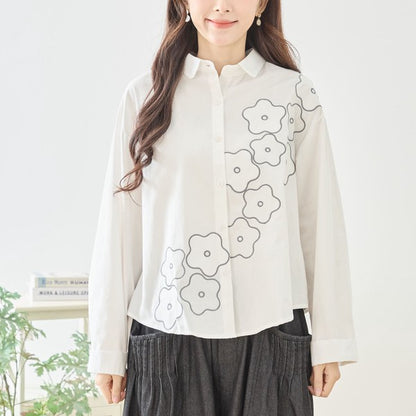 【M〜L】フラワーライン刺繍シャツ｜TRUBE