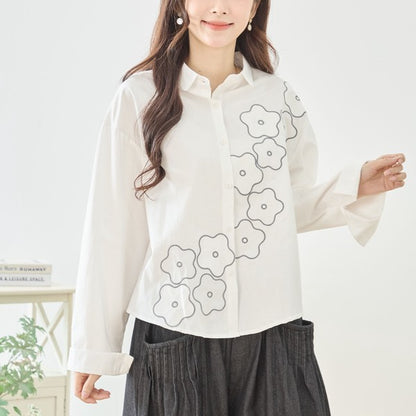 【M〜L】フラワーライン刺繍シャツ｜TRUBE