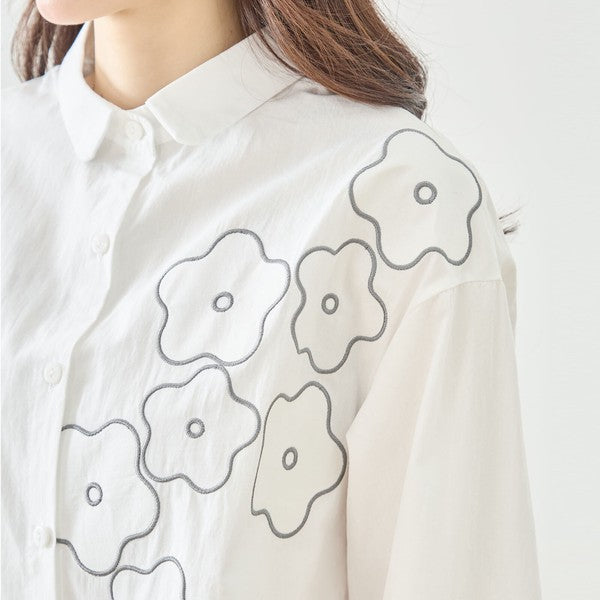 【M〜L】フラワーライン刺繍シャツ｜TRUBE