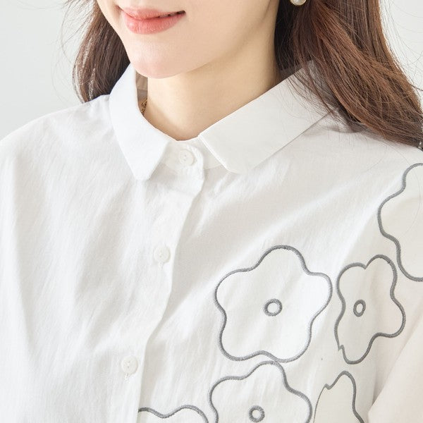 【M〜L】フラワーライン刺繍シャツ｜TRUBE