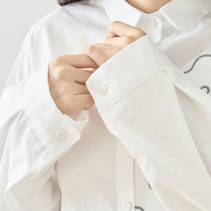 【M〜L】フラワーライン刺繍シャツ｜TRUBE