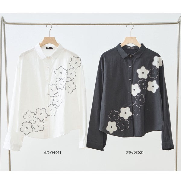 【M〜L】フラワーライン刺繍シャツ｜TRUBE
