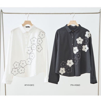 【M〜L】フラワーライン刺繍シャツ｜TRUBE